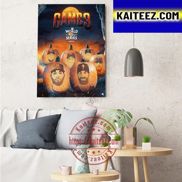 Game 3 MLB World Series 2022 Houston Astros Vs Philadelphia Phillies Happy Halloween Art Decor Poster Canvas