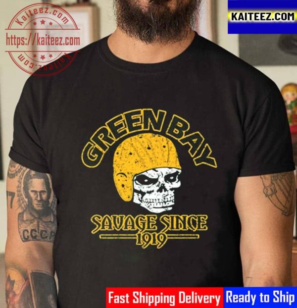 Green Bay Football Skull Savage Since 1919 Vintage T-Shirt