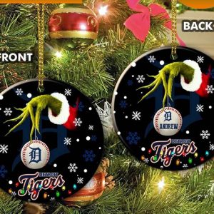 Grinch Detroit Tigers Christmas Ceramic Grinch Christmas Ornament