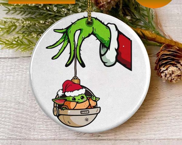 Grinch Hand Take Baby Yoda Grinch Christmas Ornament