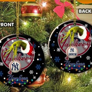 Grinch New York Yankees Christmas Ceramic Grinch Christmas Ornament