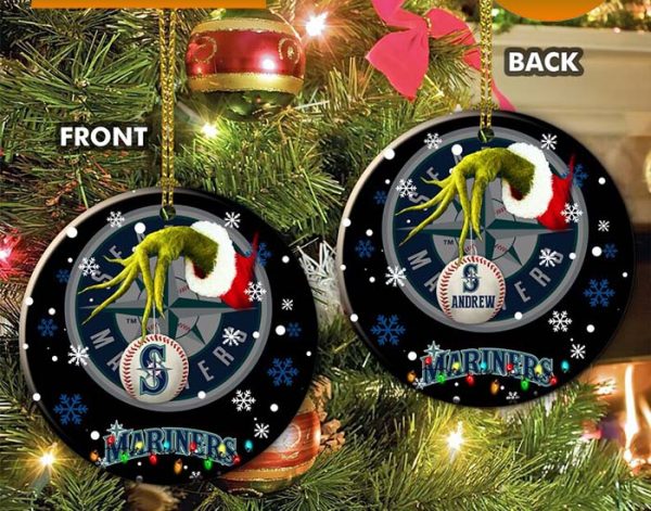 Grinch Seattle Mariners Christmas Ceramic Grinch Christmas Ornament