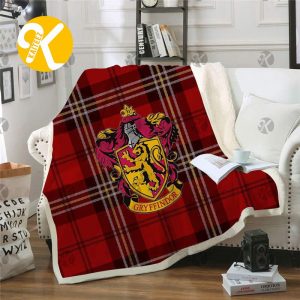 Harry Potter Gryffindor Signature Symbol In Red Plaid Background Sherpa Throw Blanket