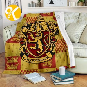 Harry Potter Gryffindor Symbol In Red And Yellow Checker Board Pattern With Signature Logo Sherpa Throw Blanket