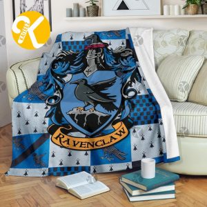 Harry Potter Ravenclaw Big Symbol In Blue Checker Board With Signature Logo Sherpa Throw Blanket