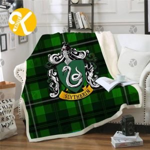 Harry Potter Slytherin Big Signature Symbol In Green Plaid Throw Fleece Blanket