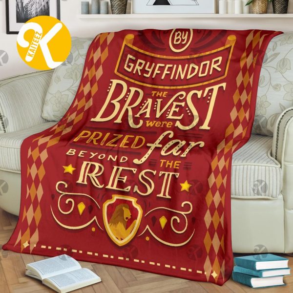 Harry Potter The Bravest Gryffindor In Red And Yellow Argyle Pattern Throw Fleece Blanket