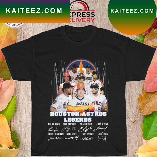 Houston Astros Legends Nolan Ryan Jeff Bagwell Craig Biggio signatures T- shirt - Kaiteez