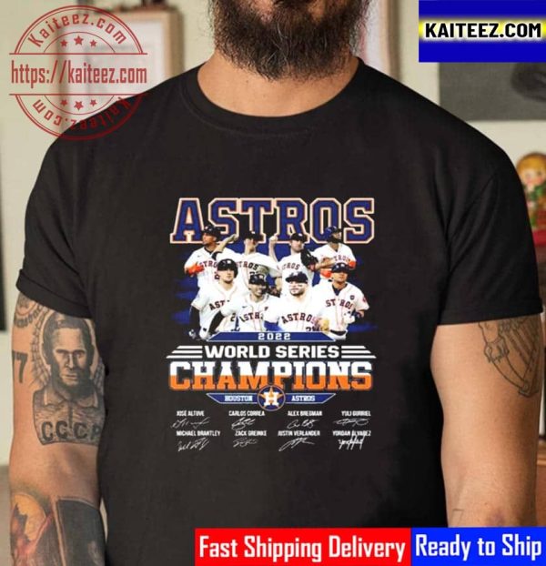 Houston Astros Team 2022 World Series Champions Signatures Vintage T-Shirt