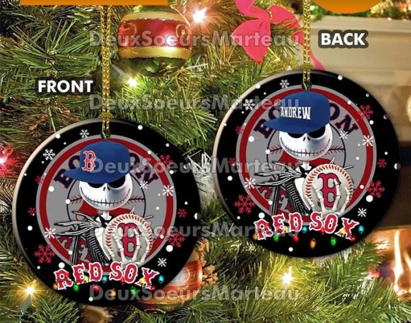 Jack Skellington Boston Red Sox Christmas Ceramic Christmas Ornament