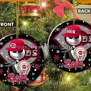 Jack Skellington Cincinnati Reds Christmas Ceramic Christmas Ornament