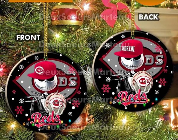 Jack Skellington Cincinnati Reds Christmas Ceramic Christmas Ornament