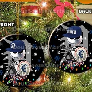 Jack Skellington Detroit Tigers Christmas Ceramic Christmas Ornament