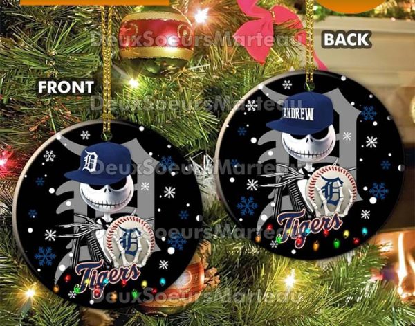 Jack Skellington Detroit Tigers Christmas Ceramic Christmas Ornament