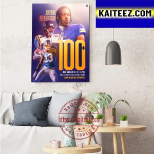 Justin Jefferson 100 Start Minnesota Vikings NFL Art Decor Poster Canvas