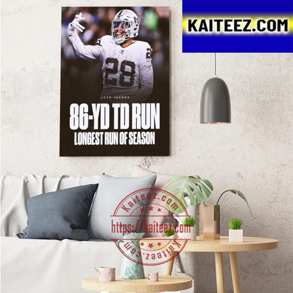 Las Vegas Raiders Josh Jacobs 86 YD TD Run Longest Run Of Season Art Decor Poster Canvas