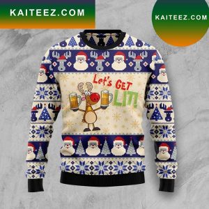 Let’s Get Lit Deer Drink Beer Ugly Sweater