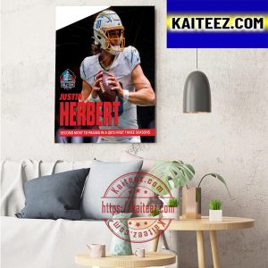 Los Angeles Chargers QB Justin Herbert Second Most TD Passes Art Decor Poster Canvas