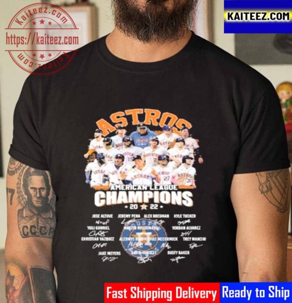 MLB Houston Astros Team American League Champions 2022 Signatures Vintage T-Shirt