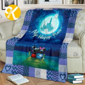 Mickey Mouse And Minnie Sitting On The Dock Romantic Disneyland My Happy Place Christmas Throw Fleece Blanket