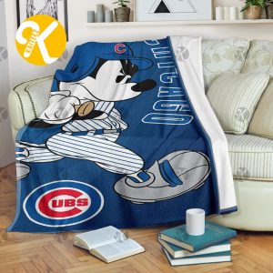Mickey Mouse Chicago Cubs MLB Team Baseball In Blue Christmas Throw Fleece Blanket