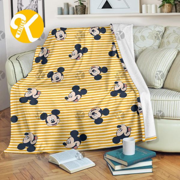Mickey Mouse Emotional Pattern In Yellow Stripes Background Christmas Throw Fleece Blanket