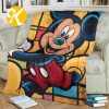 Mickey Mouse Funny Signature Posing Pattern In Black Background Christmas Throw Fleece Blanket