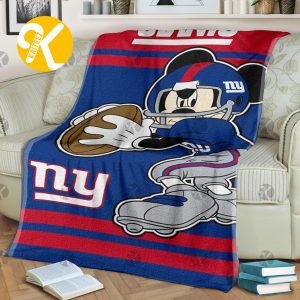 Mickey Mouse Newyork Giants NFL Team In Red And Blue Christmas Throw Fleece Blanket