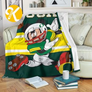 Mickey Mouse Oregon Ducks NFL Team Football In Yellow And Green Christmas Throw Fleece Blanket