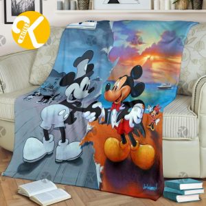 Mickey Mouse Original & Current Black And White And Colorful Christmas Throw Fleece Blanket