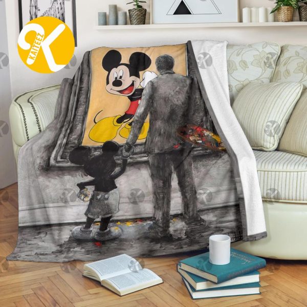 Mickey Mouse Pencil Art Walt Disney And Mickey Mouse Seeing Mickey Picture Christmas Throw Fleece Blanket