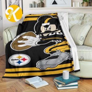 Mickey Mouse Pittsburgh Steelers NFL Team Football With Logo In Black And Yellow Chritmas Throw Fleece Blanket