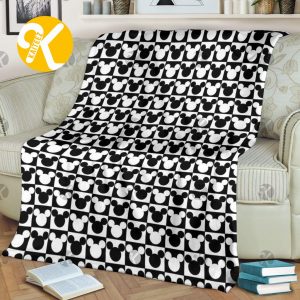 Mickey Mouse Signature Symbol In Black And White Pattern Funny Christmas Throw Fleece Blanket