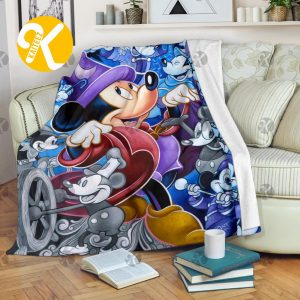 Mickey Mouse Wizard And Original Mickey Black And White Christmas Throw Fleece Blanket