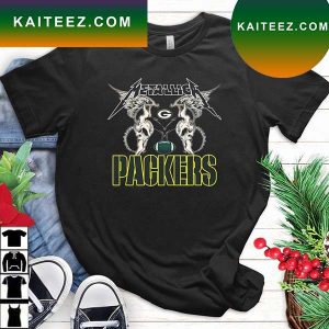 NFL Green Bay Packers Logo Black Metallica Wings T-Shirt