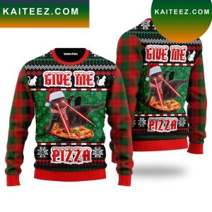 Naughty Pizza Cat With Laser Eyes Give Me Pizza Ugly Christmas Sweater