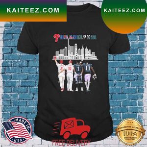 Philadelphia Skyline Philadelphia Phillies And Philadelphia Eagles Signatures T-shirt