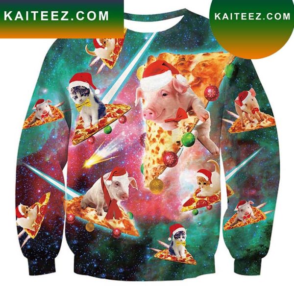 Pig Cat Pizza Ugly Christmas Sweater