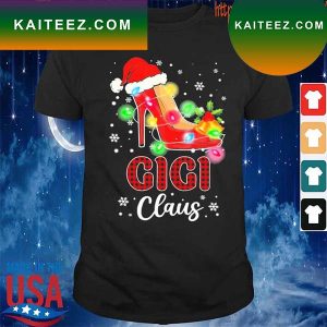 Santa High-heeled Gigi Claus Merry Christmas light T-shirt