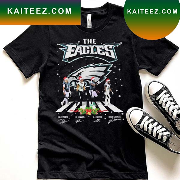 The Eagles Jalen Hurts TJ Edwards Aj Brown And Miles Sanders Abbey Road  Christmas Signatures Shirt, hoodie, sweater, long sleeve and tank top