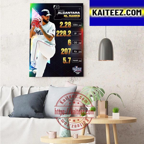 The Miami Marlins Sandy Alcantara NL Ranks Art Decor Poster Canvas