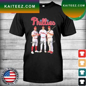 The Phillies J. T. Realmuto Bryce Harper and Kyle Schwarber signatures T-shirt