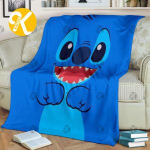 Vintage Disney Happy Face Stitch In Blue Throw Blanket