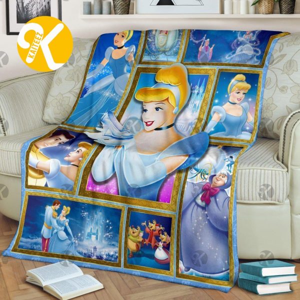 Vintage Disney Pricess Cinderella With Cartoon Scenes Throw Blanket