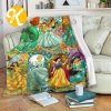 Vintage Disney Princess All Lovely Princesses Over Printed In Fantasy Black Background Throw Blanket