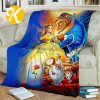 Vintage Disney Princess Beauty And The Beast Dancing Next To The Castle With Floral Throw Blanket