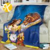 Vintage Disney Princess Beauty And The Beast Stained Glass Artwork Throw Blanket