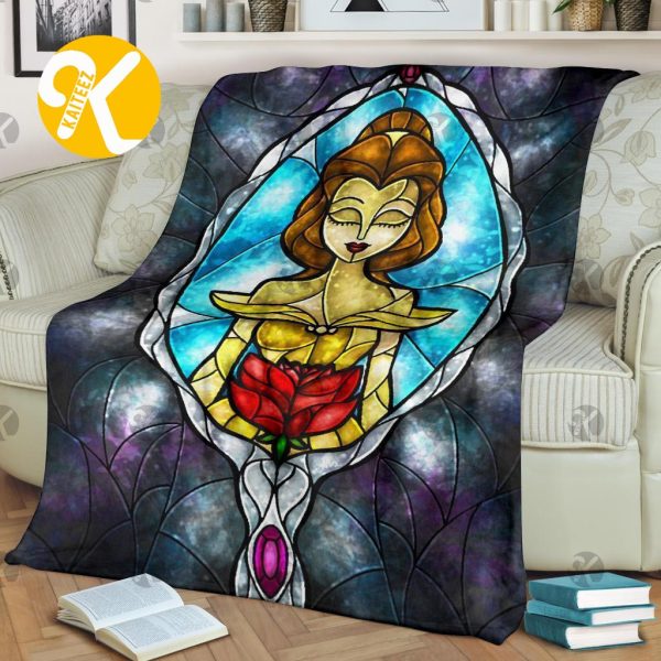 Vintage Disney Princess Belle Beauty And The Beast Glass Artwork Throw Blanket