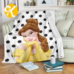 Vintage Disney Princess Belle Beauty And The Beast In White And Black Dot Throw Blanket