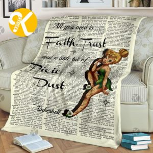 Vintage Disney Princess Faith & Trust Tinker Bell In Paper Background Throw Blanket